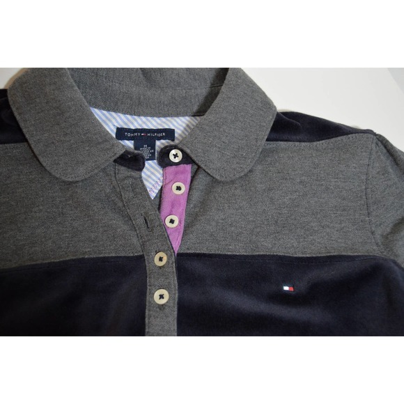 Tommy Hilfiger Velvet Stripe Collared Gray Black Dress Size Medium - Picture 3 of 3